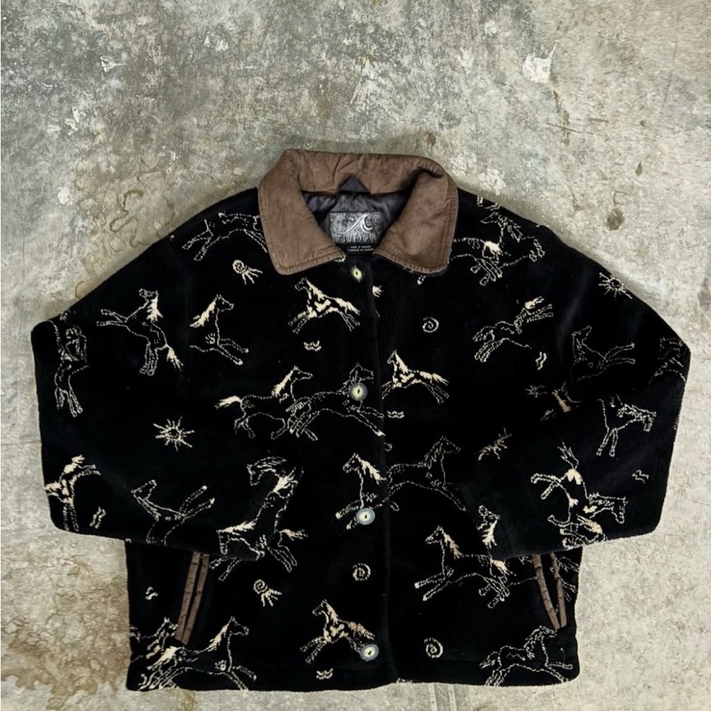 Vintage Black and Brown Horse Print Jacket